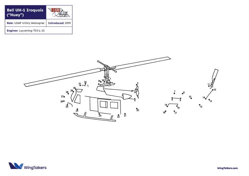 dot to dot Bell UH-1 Iroquois (“Huey”)